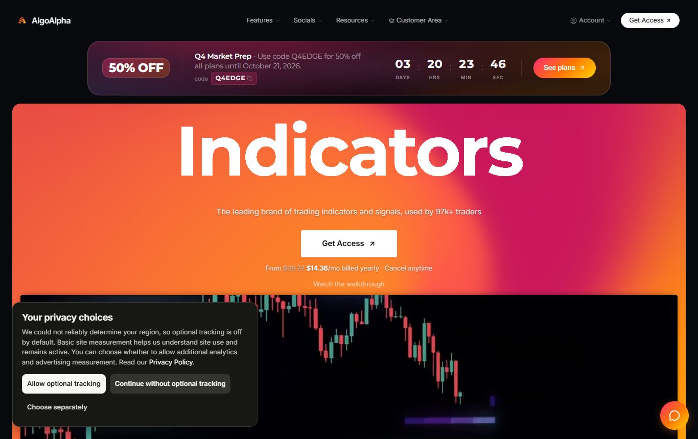 AlgoAlpha TradingView indicators homepage