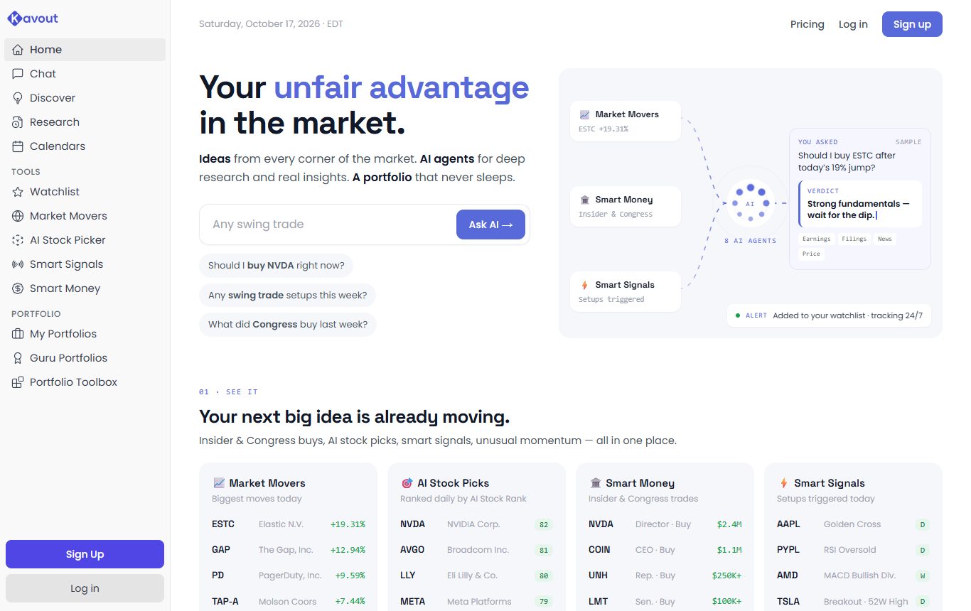 Kavout AI financial research agents homepage