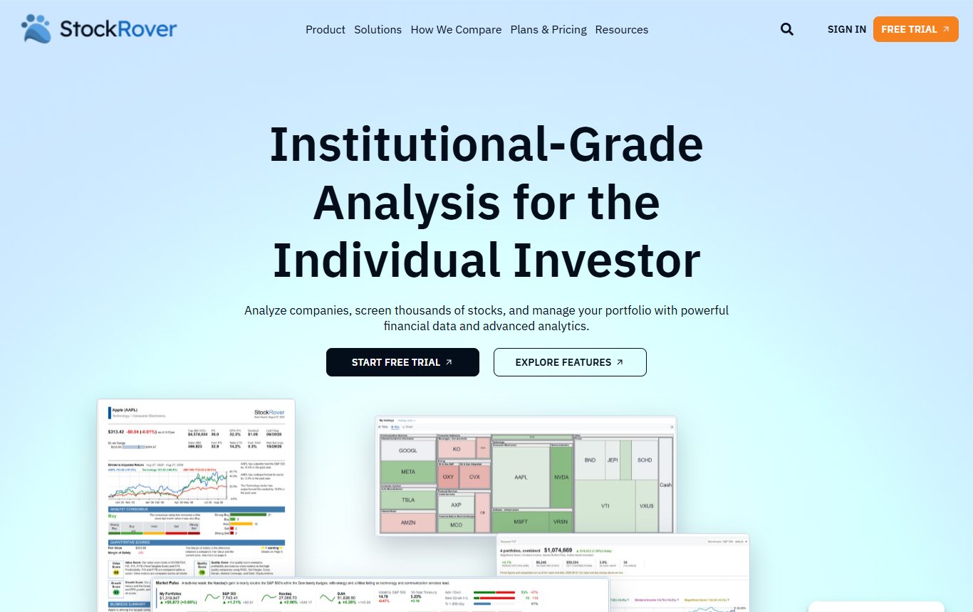 Stock Rover investment research homepage
