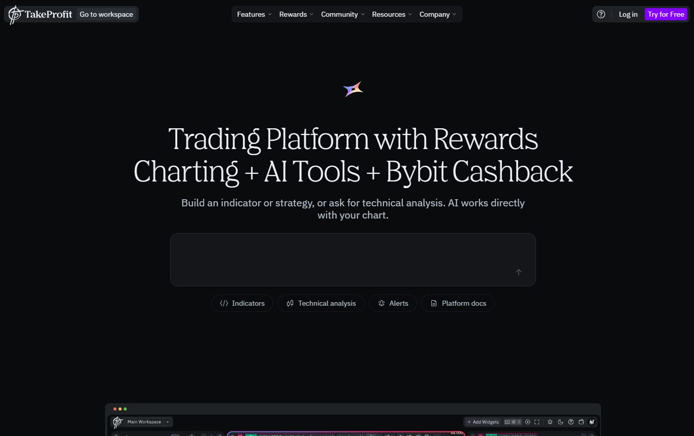 TakeProfit charting and trading platform homepage